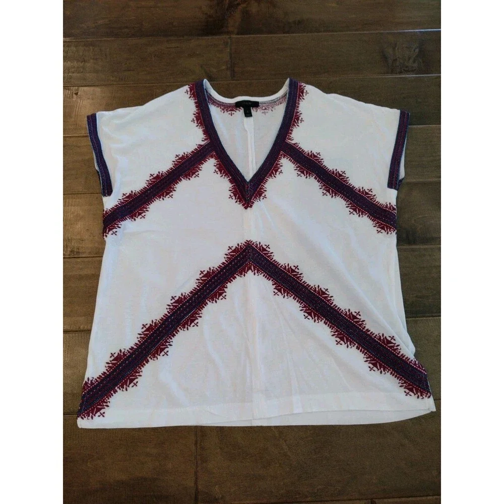 J.CREW Women's white Boho Peasant embroidered folk stitch short-sleeve Blouse S